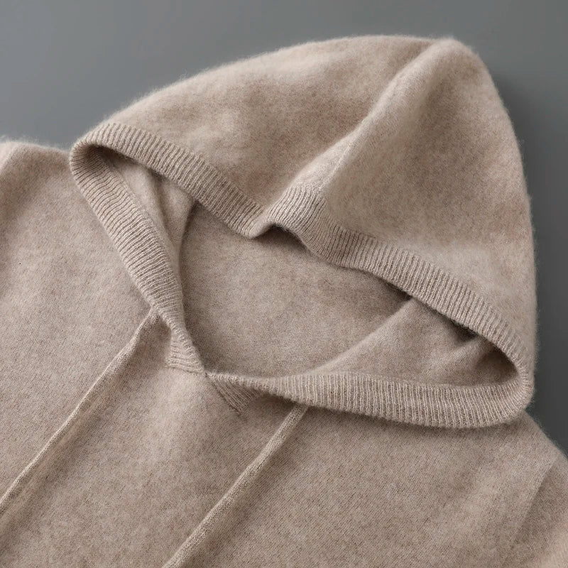 DjzDsm Autumn Winter Men's Sweater 100% Merino Wool Thick Hooded Pullover Soft Knitwear Casual Comfort Wool Clothing Tops