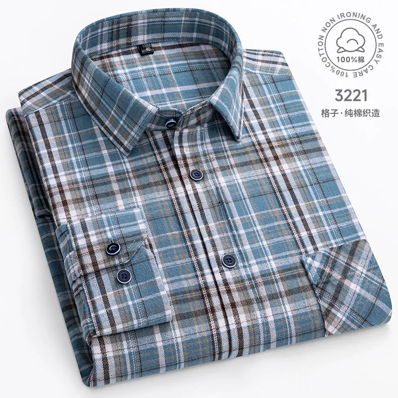 Cotton Plaid Casual Long Sleeve Shirts For Man M-11XL Plus Size Winter Warm Flannel Chic Clothes Business Smart Dress Shirts Top