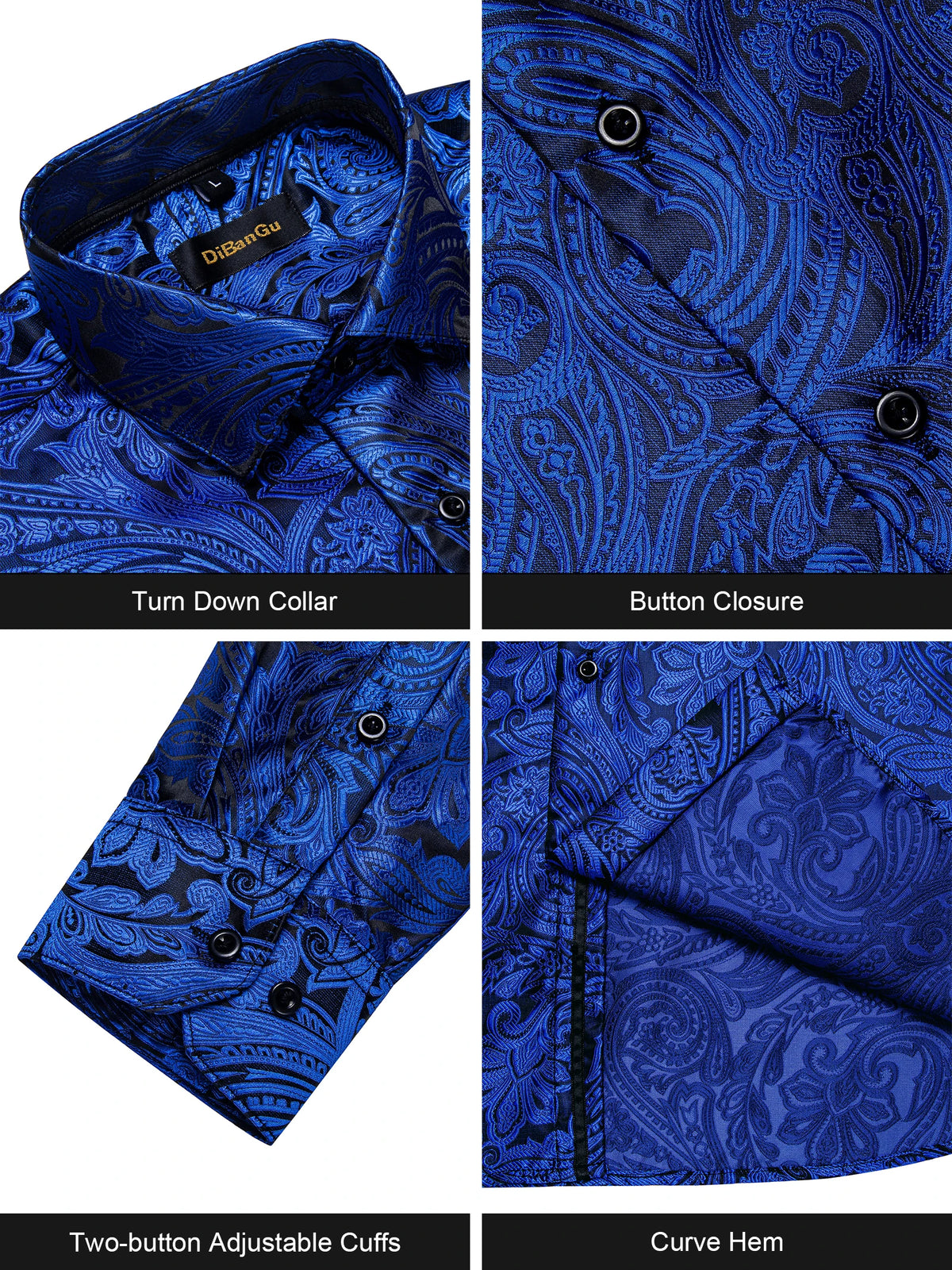 Brand New Men's Royal Blue Business Shirts Luxury Fashion Paisley Long Sleeve Turn-Down Collar Social Shirt Male Casual Blouse