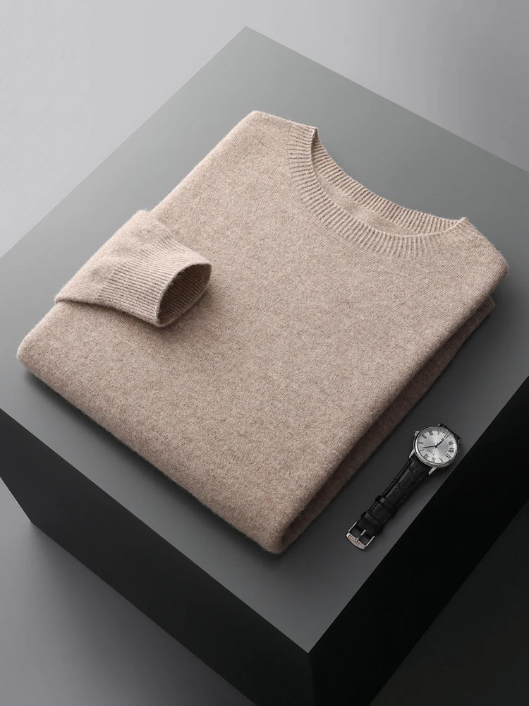CHICUU Men Basic O-neck Wool Sweater Autumn Winter Long Sleeve Bottom Pullover 100% Merino Wool Knitwear Smart Casual Jumper Top