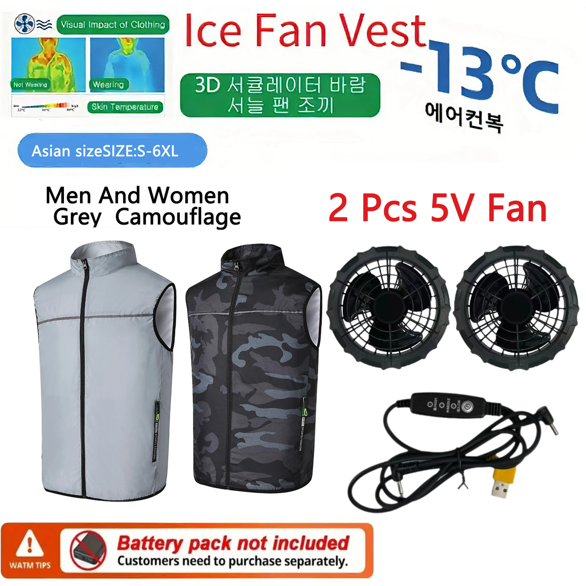 Summer Cooling Fan Vest Wearable Air Conditioner Sleeveless Jacket with USB Rechargeable Fans for Outdoor Tactical Fishing Work