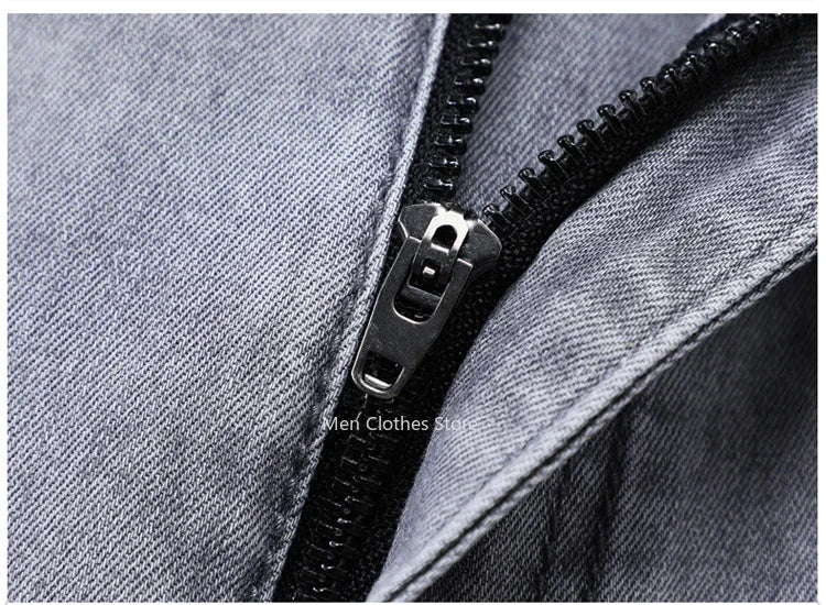 2026 Summer Thin Men's Cotton Jeans New Fashion Gray Elastic Straight Business Casual Pants Comfortable Brand Trousers