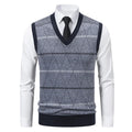 2026 Men's V-neck Knitted Sweater Warm Autumn Winter Diamond Grid Twisted Flower Casual Fashion Versatile Knit Top
