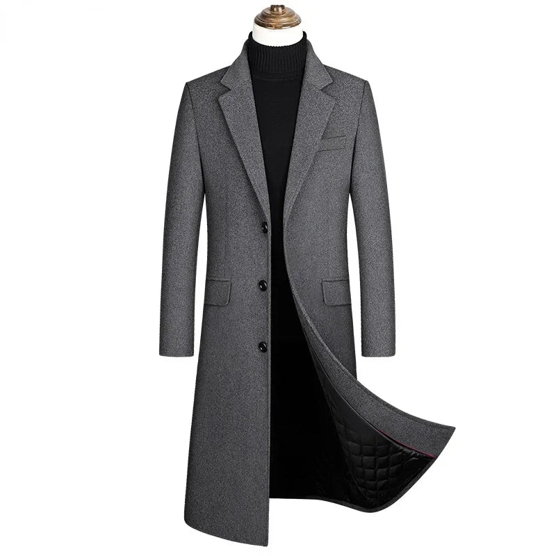 Autumn Winter Long Wool Coat Men Fashion Pea Coat Jacket Wool & Blends Jackets Mens Woolen Overcoat