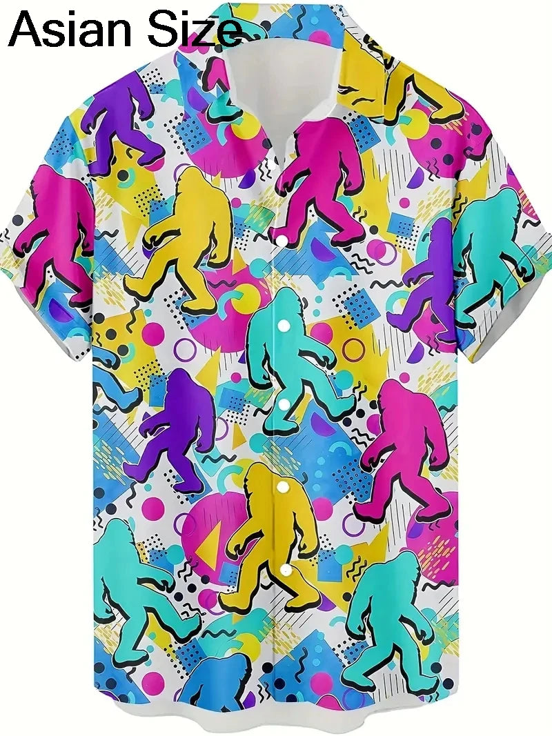 Men's Fashion 3D Printed 2025 Casual Hawaiian Shirts Funny Monkey Giraffe Cat Graphic Blouses Short Sleeve Button Shirt Tops