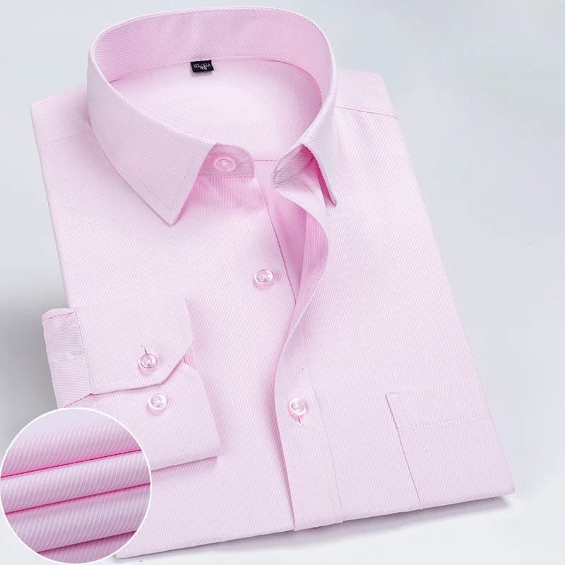 Business Dress Shirt Men's Long-sleeve Autumn Spring Fashion Solid Casual Formal White Work Office Simple Basic Man Clothe S-7XL
