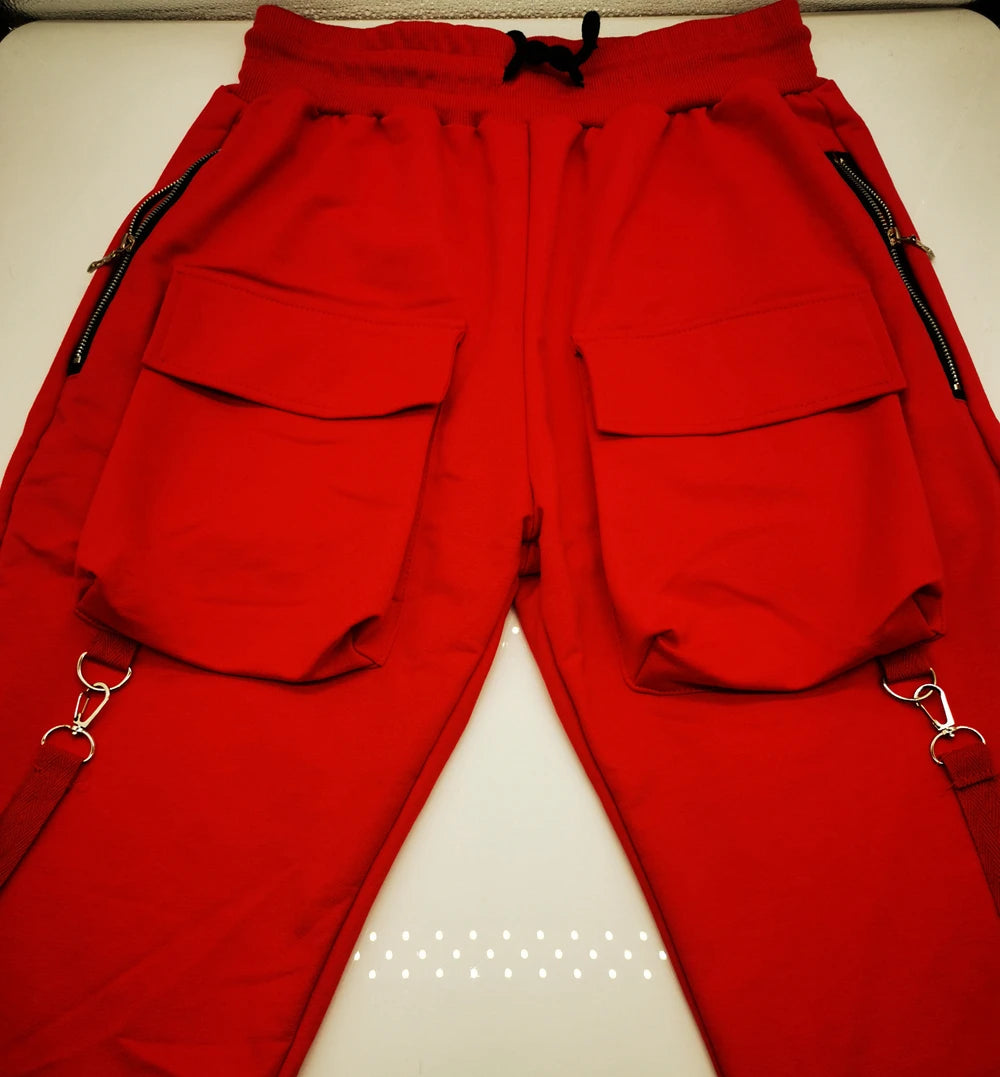 Mens Cotton Sweatpants Hip Hop Joggers Streetwear Casual Slim Sport Trousers Training Workout Fitness Big Pockets Cargo Pants
