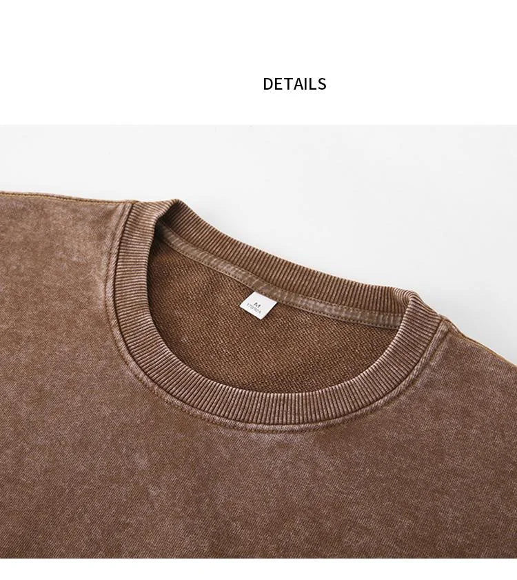 DIY Custom LOGO 100% Cotton Retro Washed Long Sleeve Men T Shirt Loose Oversized Streetwear Pullovers Autumn Sweatshirt Hoodies