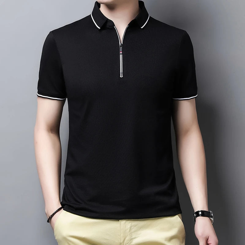 New Men's Casual and Fashionable Solid Color Short Sleeved Polo Shirt