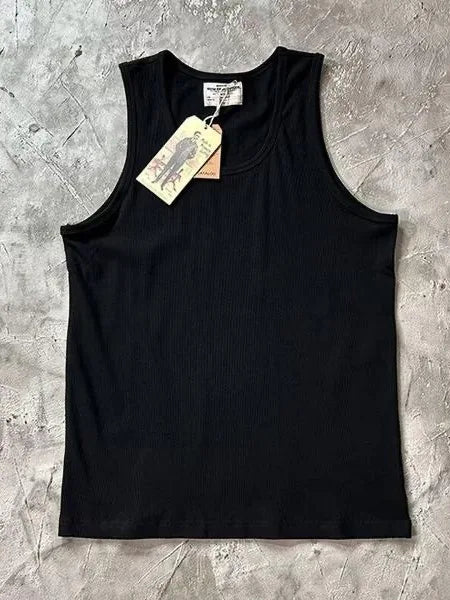 Retro Ribbed Knitted Pure Cotton Fitness Tank Top Men's Summer Tight Fit Elastic Sportswear White Base Layer Vest Sweat Absor...
