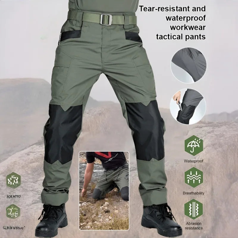 Men's Loose Training Pants Outdoor Waterproof Slim Stretch Tactical Pants with Pockets Multi-functional Quick-drying Cargo Pants