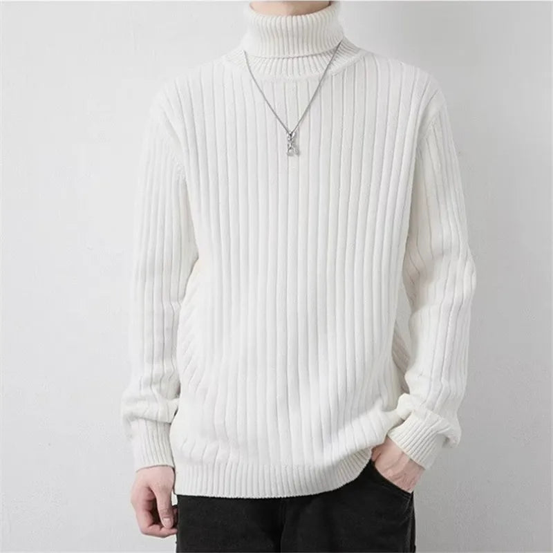 Autumn Winter Turtleneck Sweater Men Solid Color Fashion Knit Pullovers Youthful Vitality Casual Turtleneck Pullover Sweaters
