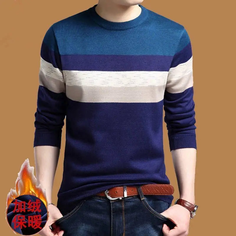Autumn Winter Casual Loose Vintage Striped Sweaters Man Long Sleeve All Match Pullover Male Keep Warm Fashion Gentmen Clothes