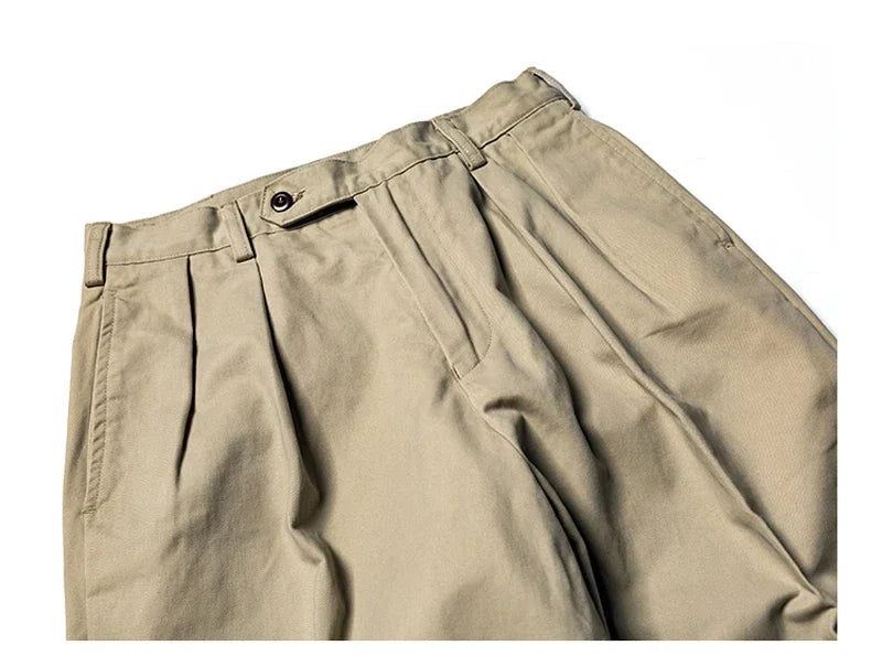 Non Stock Pleated Slacks Summer Spring Relaxed Straight Casual Pants Men Khakis