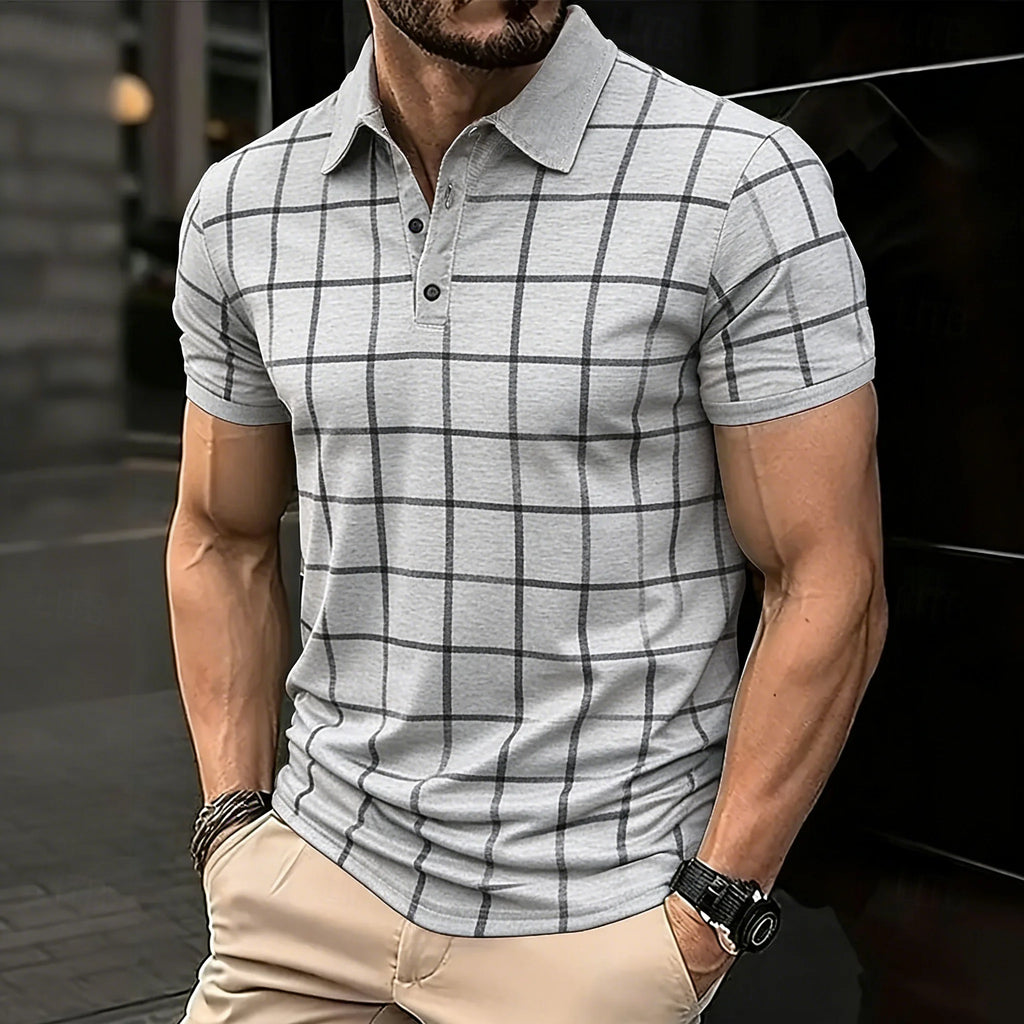 Minimalist Line Grid Printed Men Polo Shirts 3D Triangle Graphic Short Sleeve Summer Tops Outdoor Casaul Daily Men Clothing Tops