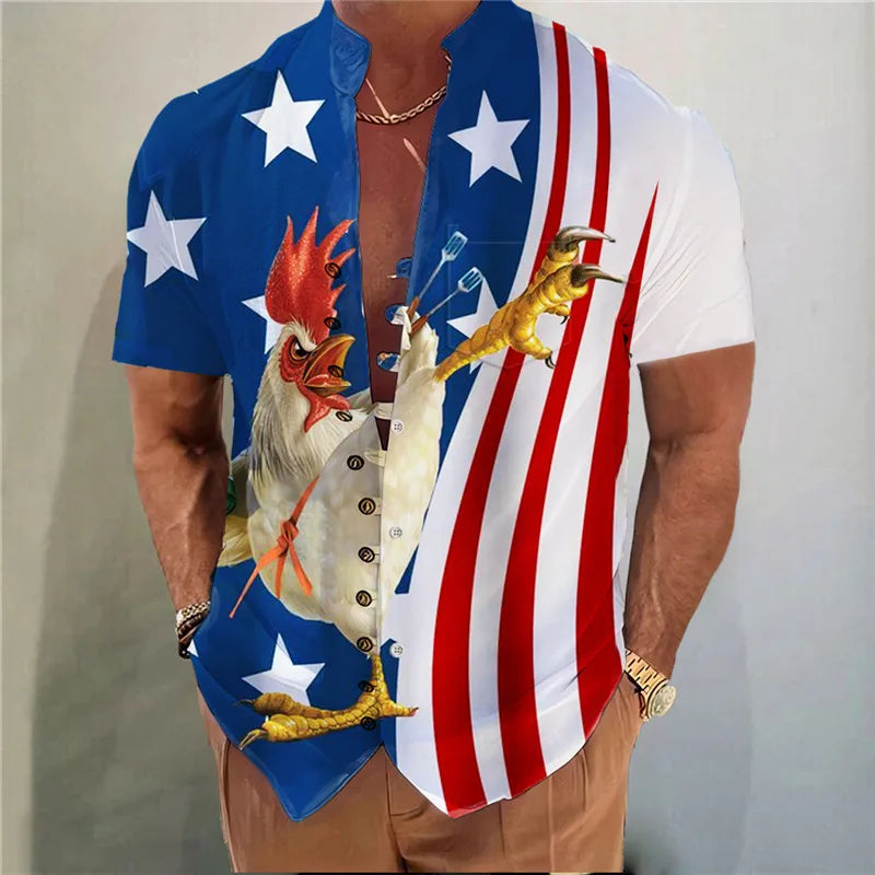 2025 Men Shirts New Print Button Shirt Fashion Stand Collar Loose Fitting Men's Shirts Casual Streetwear Comfortable