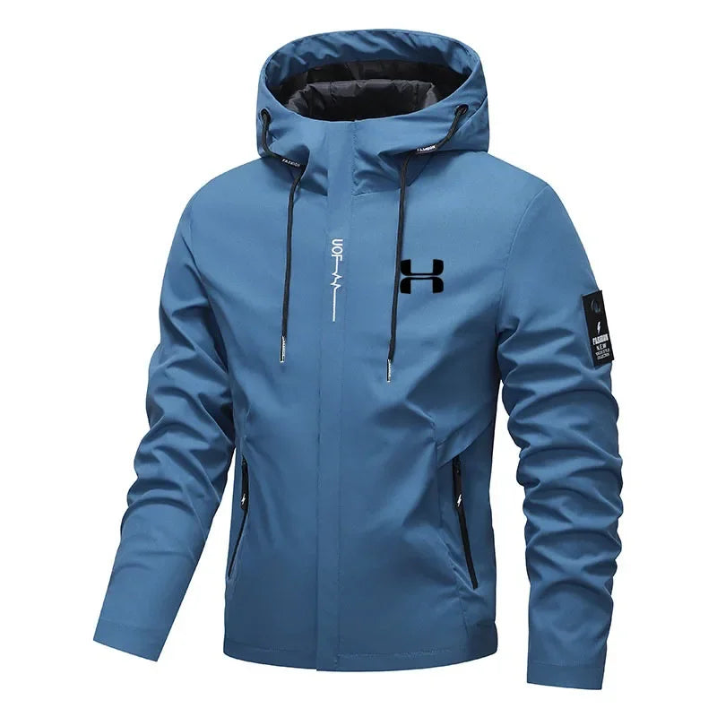 Men's Spring Autumn Streetwear Hooded Jacket 2026 New Casual Zip Up Loose Coat Outdoor Hiking Jogging Activewear Windbreaker