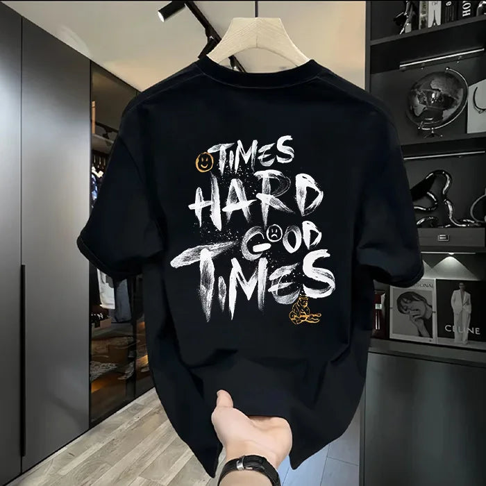 2026 Summer New Men's Trendy Letter Print T-Shirt, Fashionable 100% Cotton, Casual Men's Clothing, Everyday Short Sleeve
