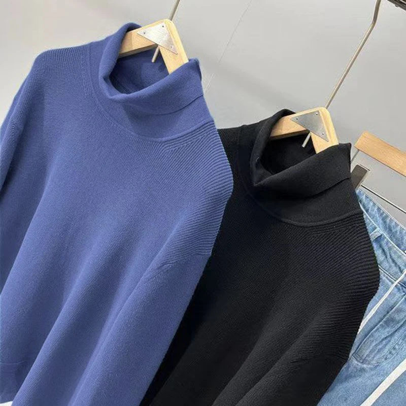Autumn Winter Thermal Warm Breathable Sweater Men's New Long Sleeve Knit Pullover Sweater Lightweight Dark Grey Black Sweater