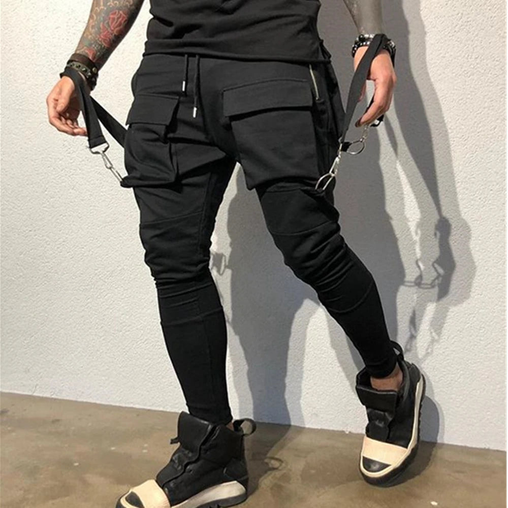 Mens Cotton Sweatpants Hip Hop Joggers Streetwear Casual Slim Sport Trousers Training Workout Fitness Big Pockets Cargo Pants