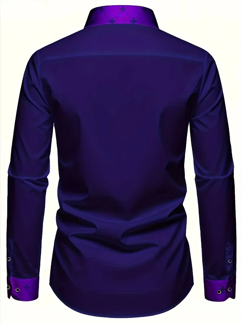 FGKKS Men Shirt Brand New High Street Patchwork Tuxedo Long Sleeve Four Season Elastic Man Business Dress Shirts Male