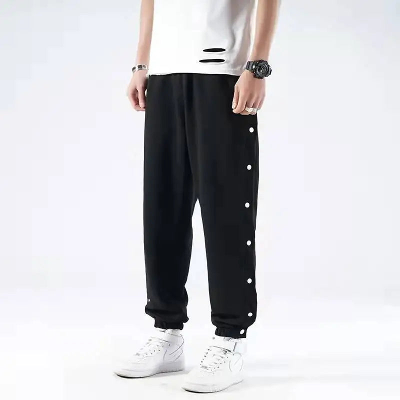 Men's Buttons Pants Running Sports Trousers Male Casual Jogger Basketball Football Sweatpants Outdoor Loose Hiphop Streetwears