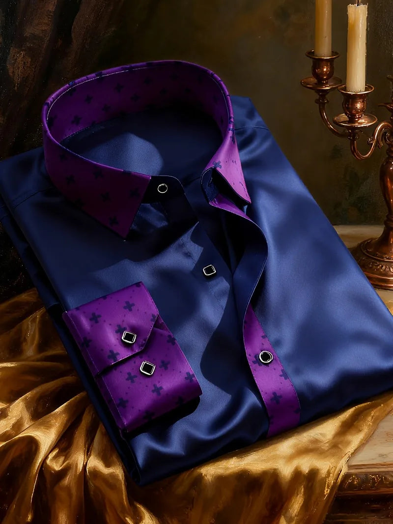 FGKKS Men Shirt Brand New High Street Patchwork Tuxedo Long Sleeve Four Season Elastic Man Business Dress Shirts Male