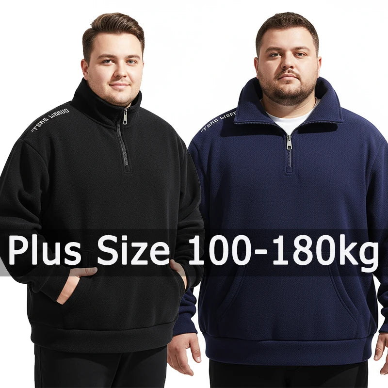 Plus Size Men Sweatshirt Autumn Winter Long Sleeve Pullover 5XL 6XL 7XL 100-175kg Zip Solid Color Tops Big Size Men Clothing