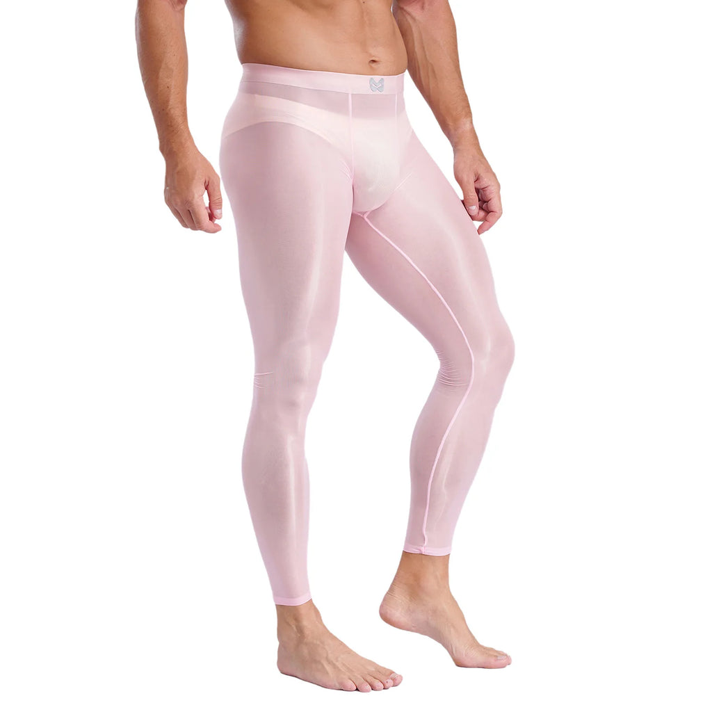 Mens Stretchy Compression Pants Skinny Sweatpants See Through Bulge Pouch Tights Ice Silky Yoga Gym Fitness Leggings Underwear
