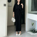 New Women's Dress - Summer Style, Elegant, Fashionable, Loose-fitting, Batwing Sleeve, V-neck, Long Pleated Dress