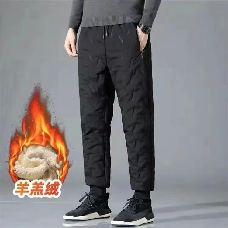 Faionable Autumn Winter Lamb Velvet Fce Lined Loose Men's Outerwear Spor Thiened Cotton Coat Set Long Sve Long Pants