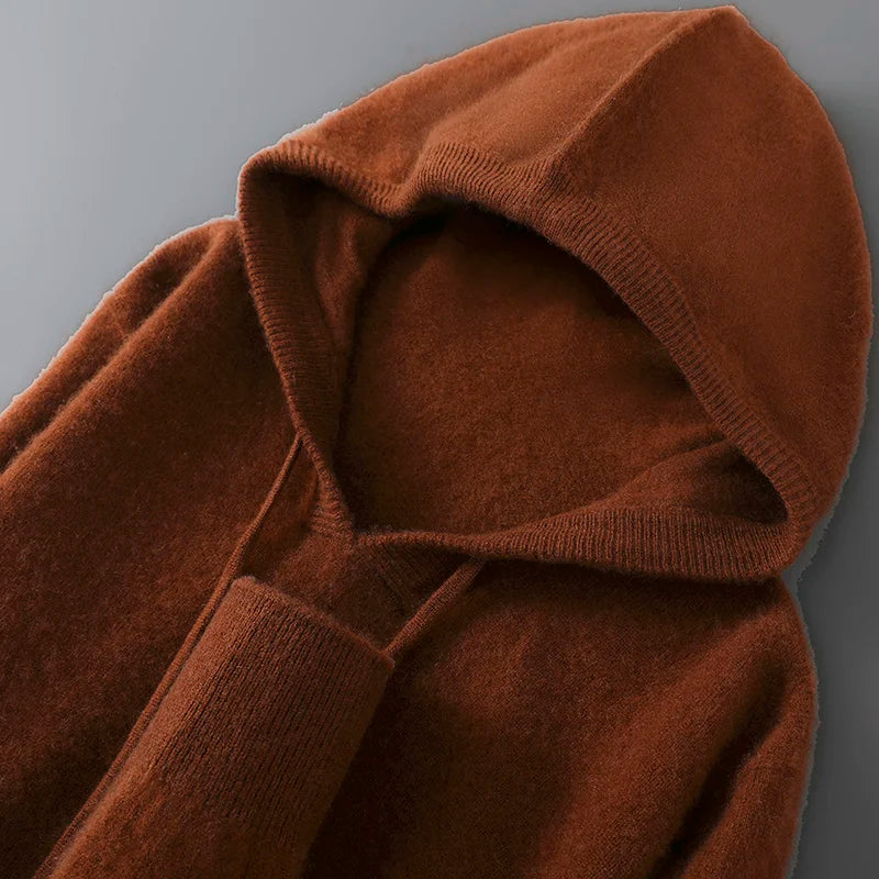 DjzDsm Autumn Winter Men's Sweater 100% Merino Wool Thick Hooded Pullover Soft Knitwear Casual Comfort Wool Clothing Tops