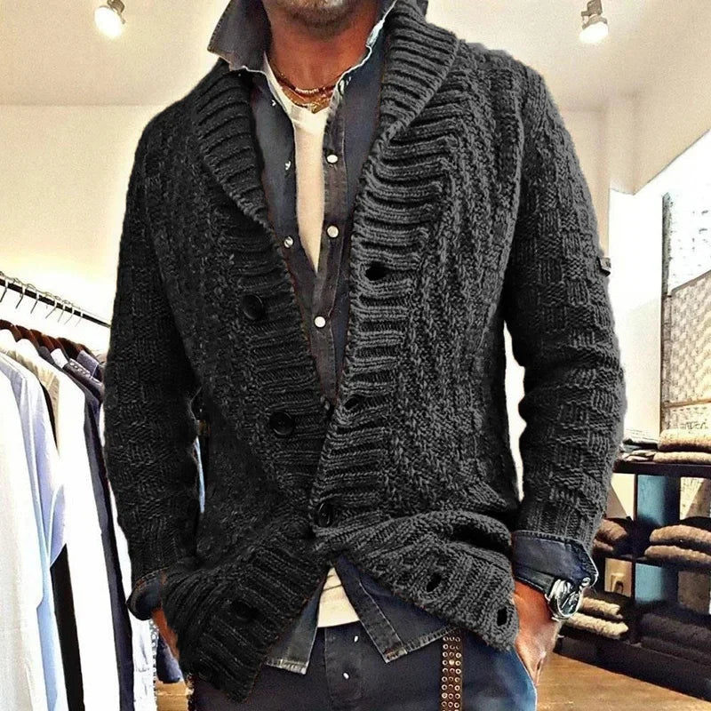 New Style Solid Color Sweater for Men in Autumn and Winter 2024, Retro Lapel, Knitted Long-sleeved Cardigan Sweater Coat S-3XL