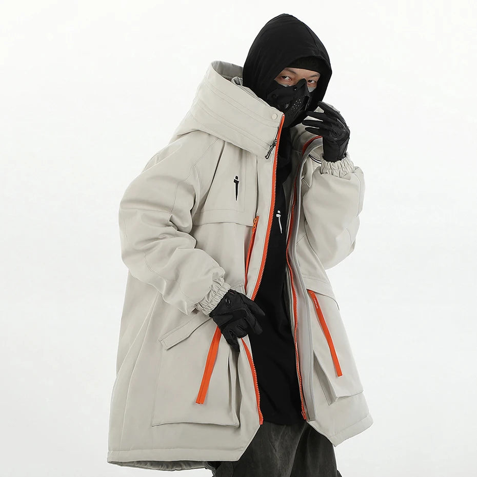Mulit Pocket Winter Jackets Techwear Tactical Coats Men Fashion Streetwear Oversized Parkas Warm Hooded Jacket Windbreaker