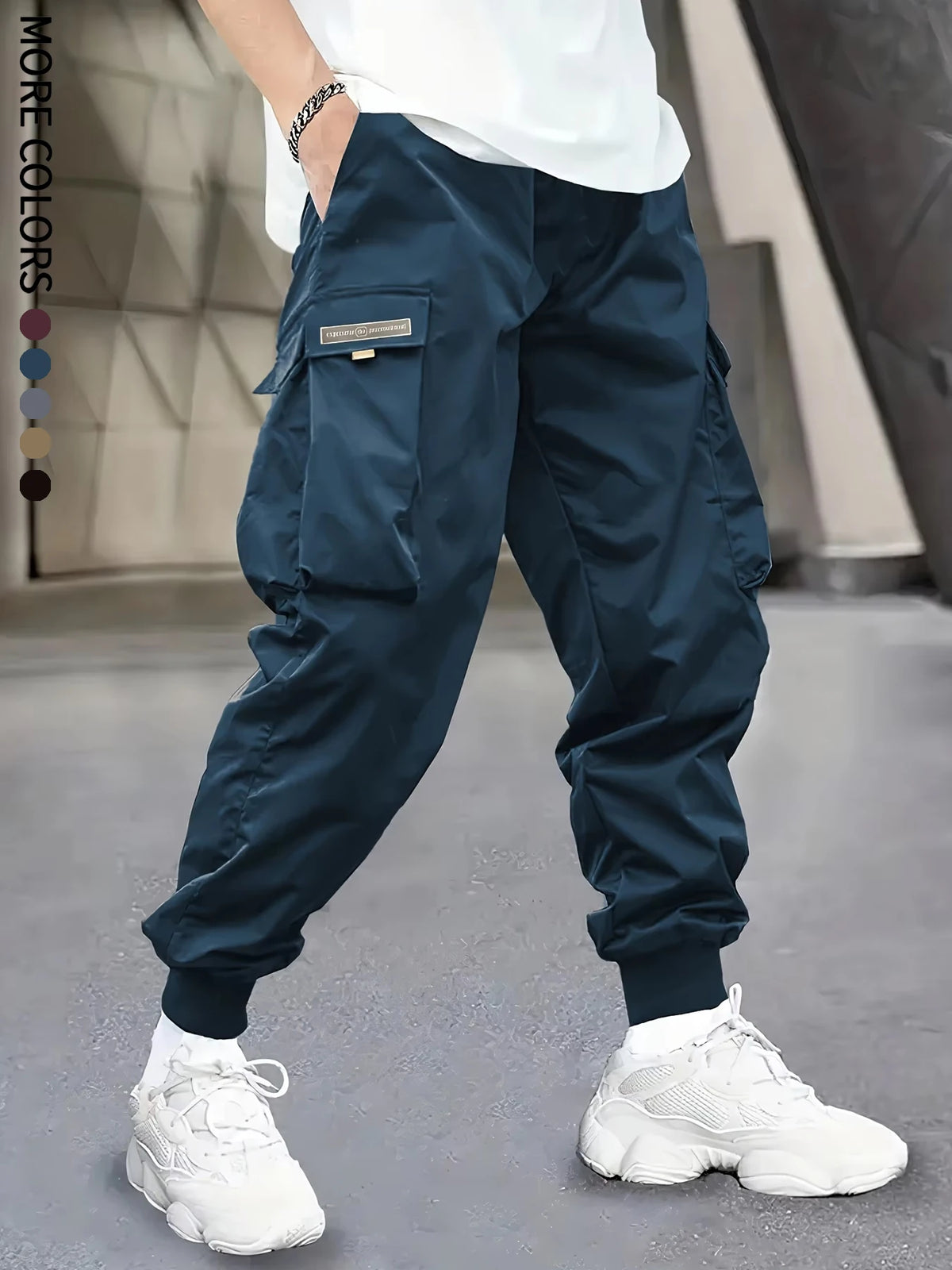 Men's Cargo Pants, Casual, Sporty, Outdoor, Large Pockets, Lightweight, Legging, Cropped Slacks 06B
