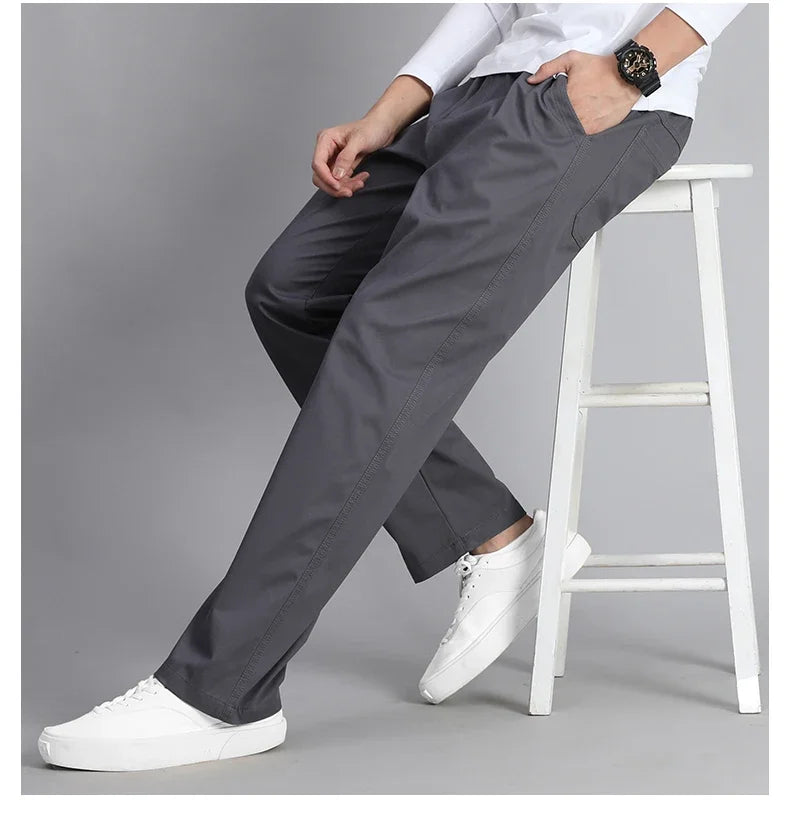 Big Size Mens Casual Pants Relaxed Fit Cotton Trousers Elastic Waist Drawstring Sweatpants Mens Jogger Pants Summer Spring