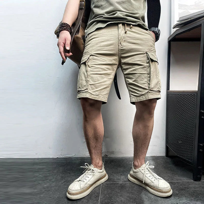 Summer Men Cargo Multi Pocket Shorts Men Casual Solid Elastic Waist Beach Short Spring Men Jogger Pants Shorts Male Dropshipping