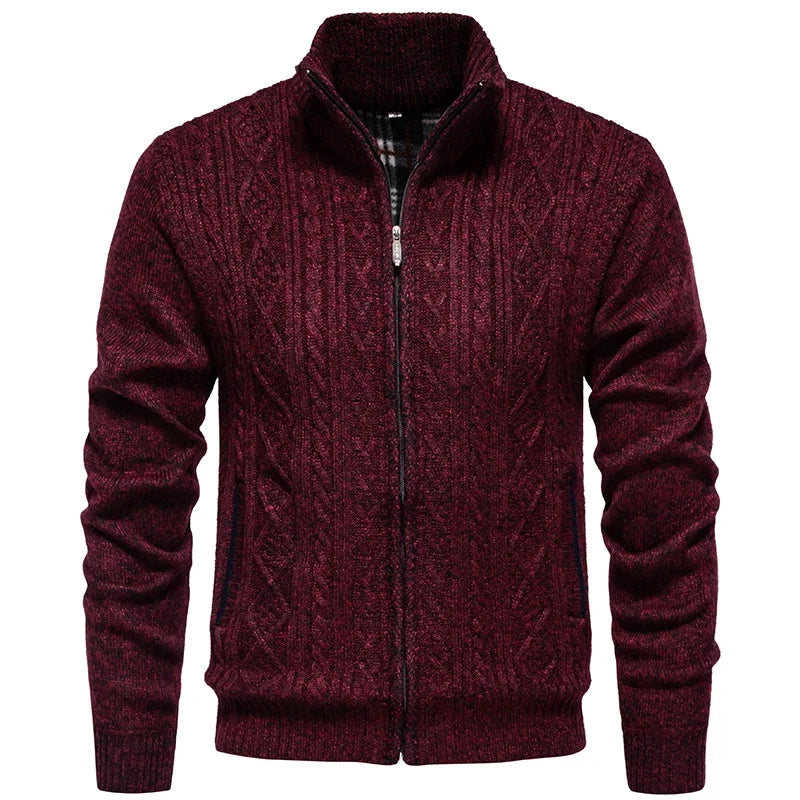 Men Cardigan Sweaters 2024 Autumn Winter New Warm Cashmere Wool Zipper Stand-up Collar Casual Knitwear SweaterCoat Mens Clothes
