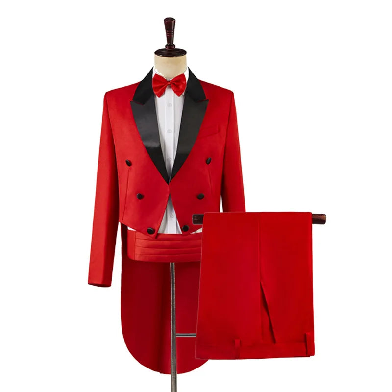 2024  Bent Flower Red/black /white Men's Dress Tuxedo Set Two-pieces,magician's Stage Performance, Conductor's Blazer Jacket