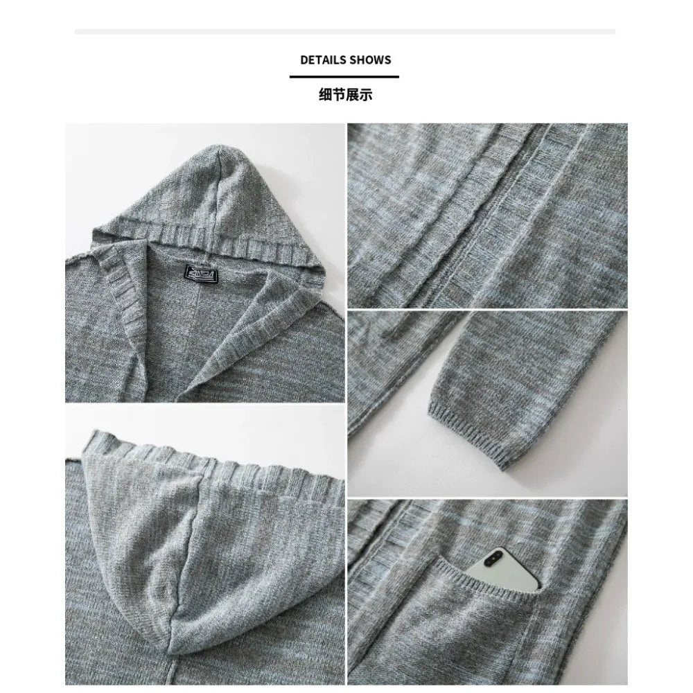 Men Cardigan Sweaters Hooded Coat Full Sleeve Solid Coats Casual Loose Outerwear Splice Open Stitch Autumn Winter 2024