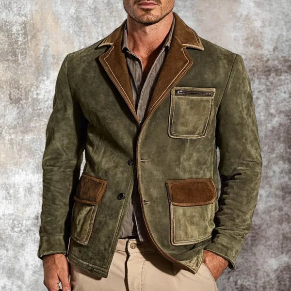 Vintage Patchwork Lapel Buttoned Jackets For Men Fashion Pockets Velvet Jacket Coat Mens Autumn Winter Stylish Outdoor Coats Man