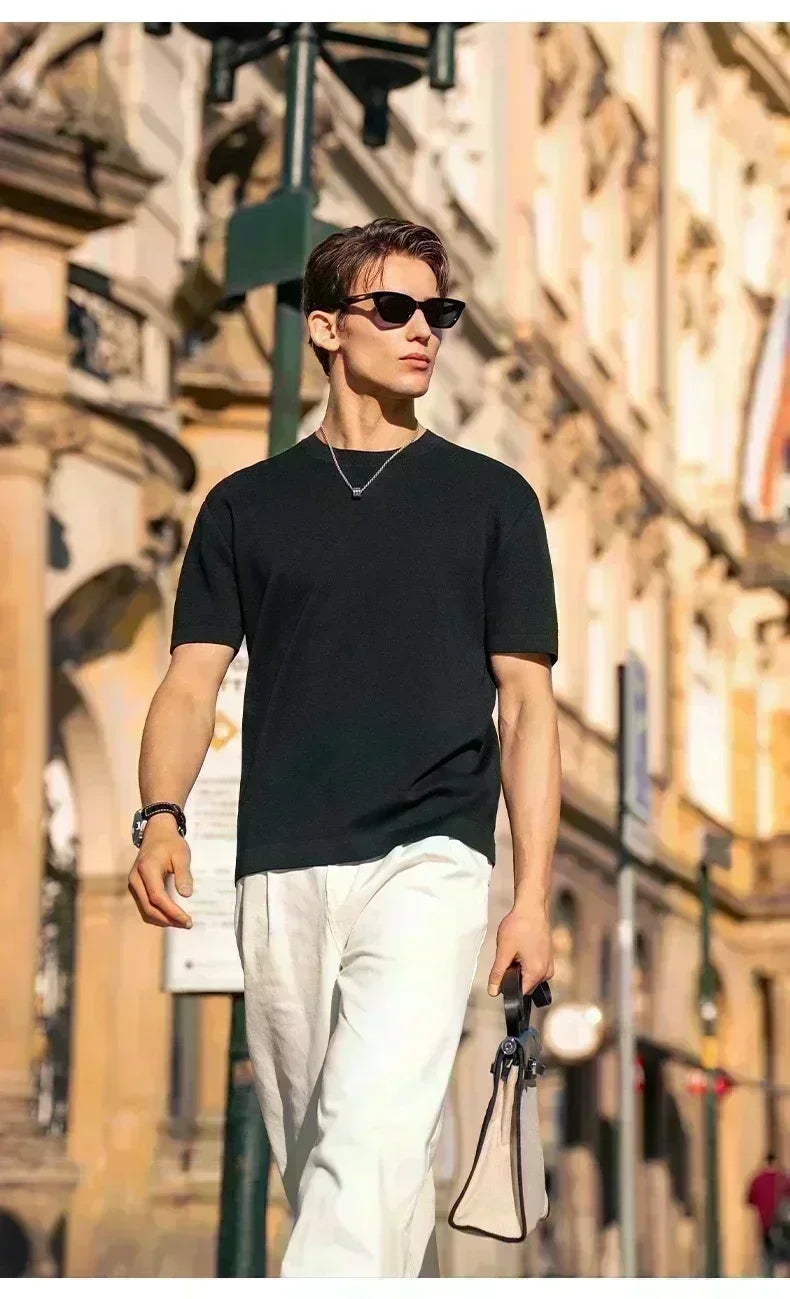 Cotton Short Sleeve T-shirt for Men and Women European and American Style Retro Design Sense Short Sleeve Print All Match Top