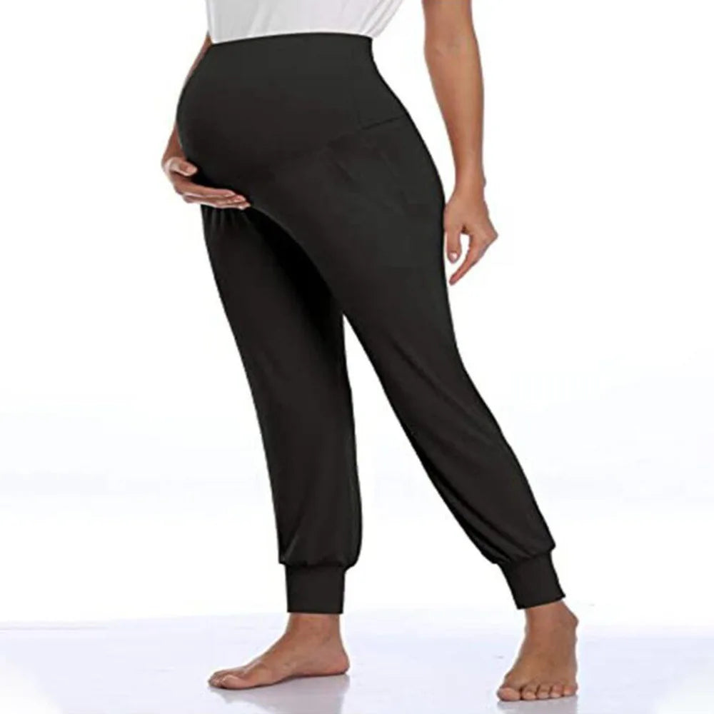 Spring Maternity Women's Casual Pants Premama Solid High Waist Strechy Lounge Trousers For Pregnant Women Joggers With Pockets