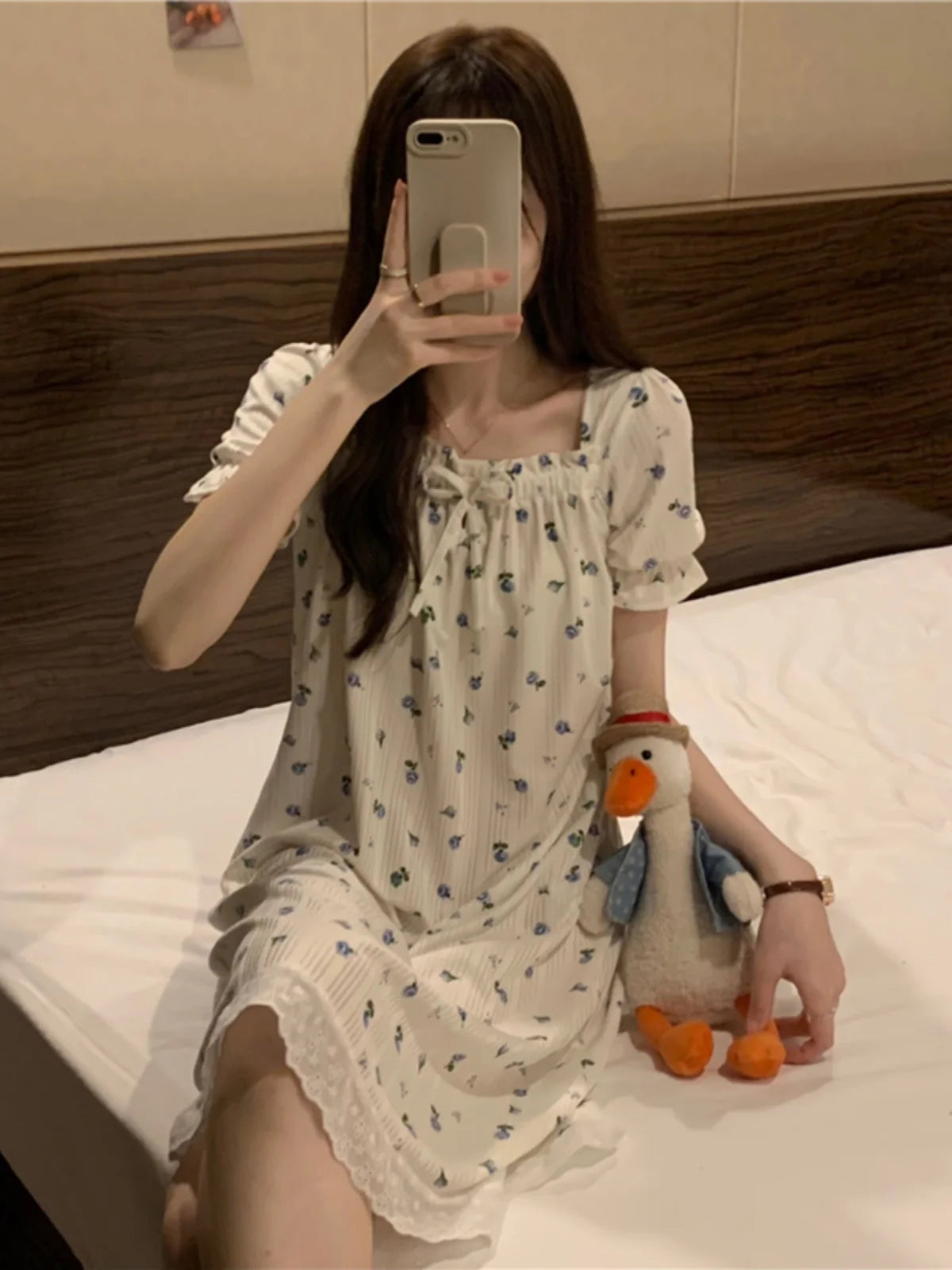 Summer Sleepwear Dress Women's 2025 New Floral Princess Style Short Sleeve High End Feeling Home Clothes Sleep Dress Summer