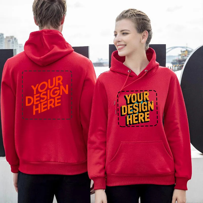 Customized LOGO Sweatshirt Warm Drawstring Men Hoodie for Daily Wear Autumn Winter Solid Color Ribbed Cuff for Daily Wear