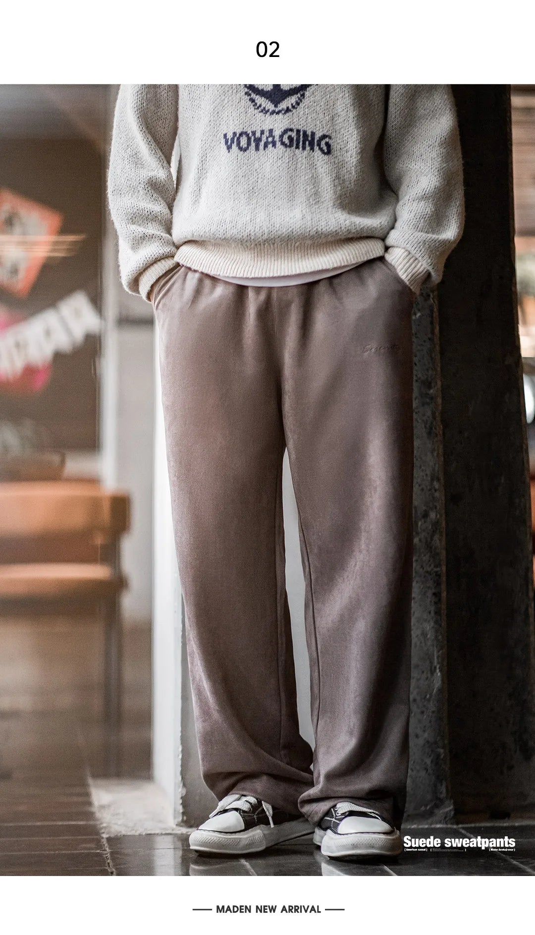 Maden New Casual Solid-color Elastic-waist Sweatpants Loose Straight Pants for Men's Autumn and Winter Versatile Sports Trousers