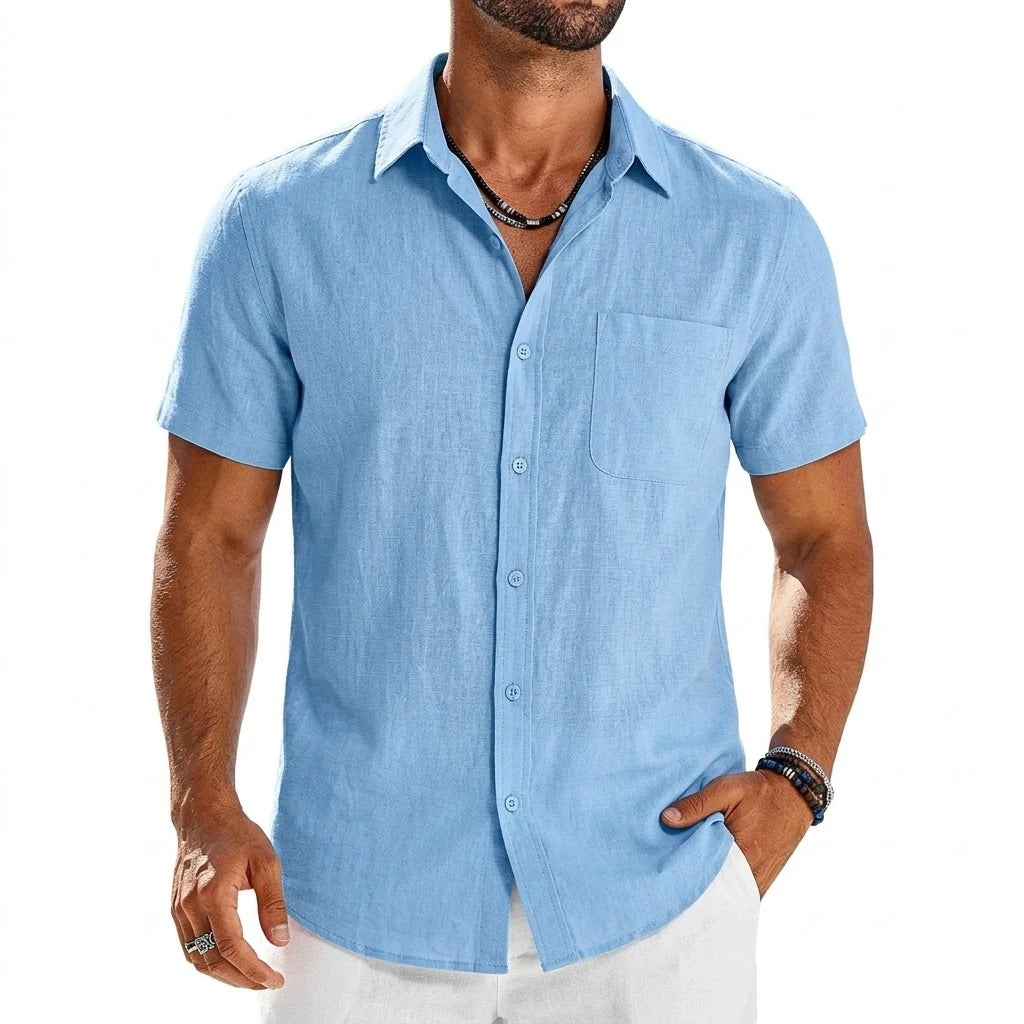 Summer Men's Short Sleeve Shirts for Men Solid Luxury T-Shirts Breathable Elegant Men's Shirts Hawaiian Cotton Linen Tshirt