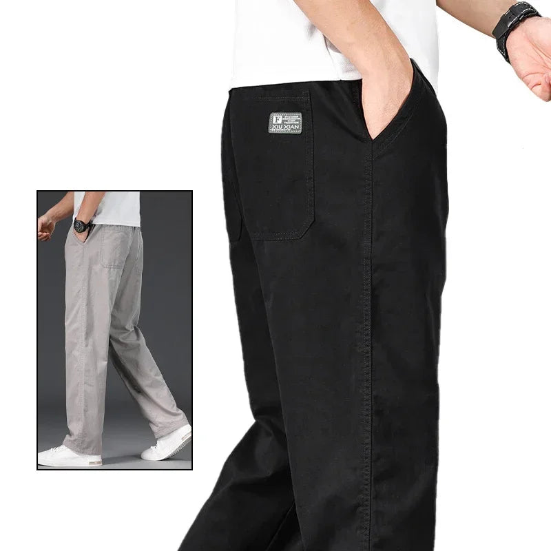 Big Size Mens Casual Pants Relaxed Fit Cotton Trousers Elastic Waist Drawstring Sweatpants Mens Jogger Pants Summer Spring