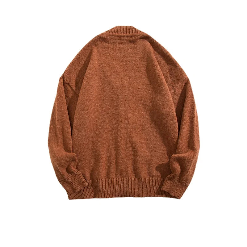 Autumn Winter Men Casual V-Neck Cardigan Sweaters Solid Color Long Sleeve Outerwear Single-breasted Male Loose Knitted Coats