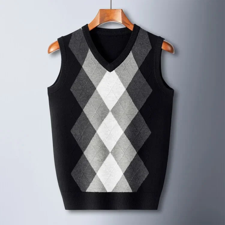 New Men's Business Casual Pullover Wear Warm Sleeveless Wool Knitted Sweater Vest Tops